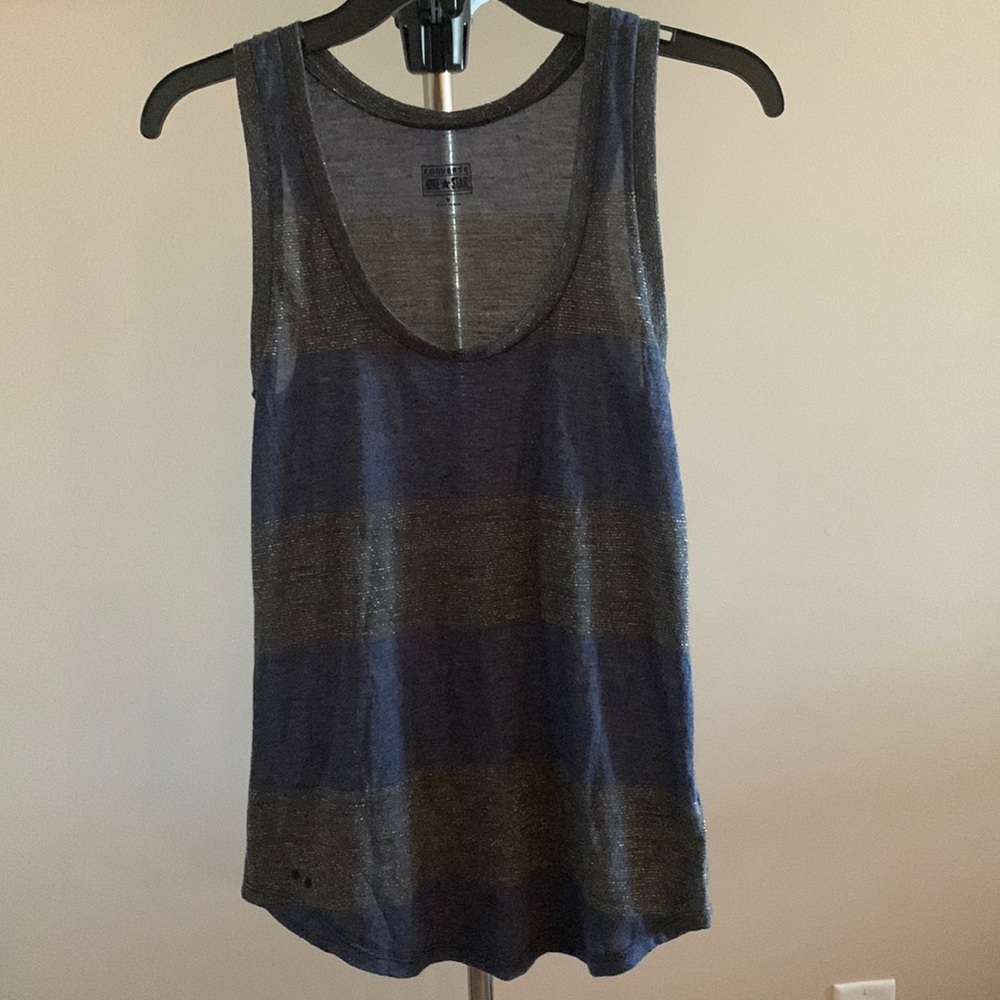 Navy and silver striped tank